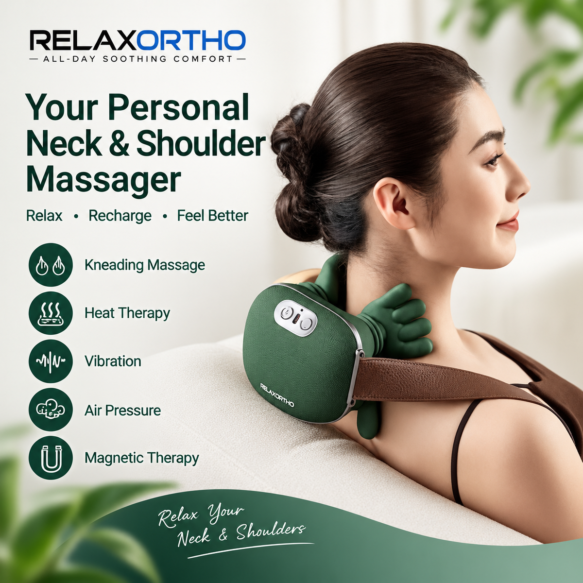RELAXORTHO Neck & Shoulder Massager with Heat & Timed Infrared Therapy